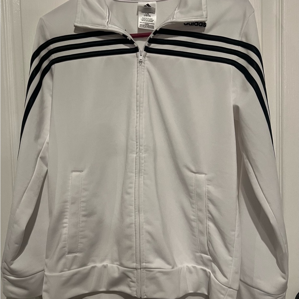 Adidas White Track Jacket with Black Stripes